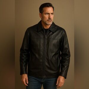 Vintage leather jacket black zip up size medium